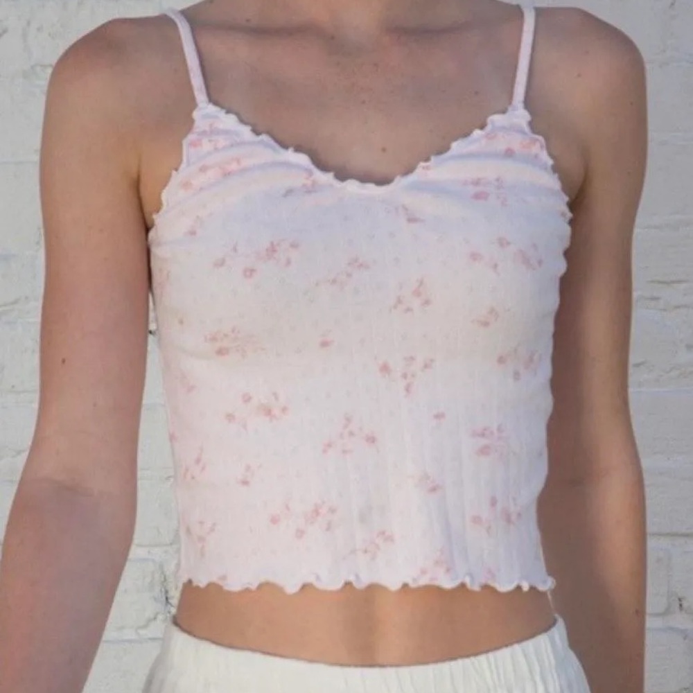 Brandy Melville pink floral nicolette ruffle tank